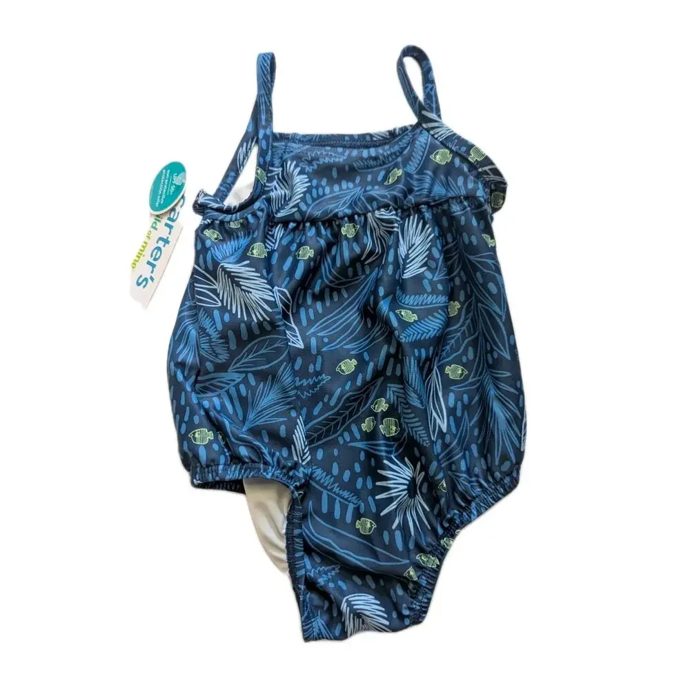 Carter's Girls UPF 50+ One Piece Swimsuit School Of Fish Print Blue 6 9 Month